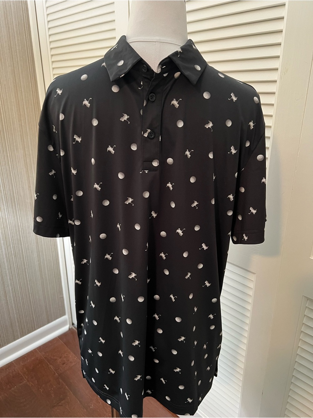Men's Black Polo with White Dot & Icon Print